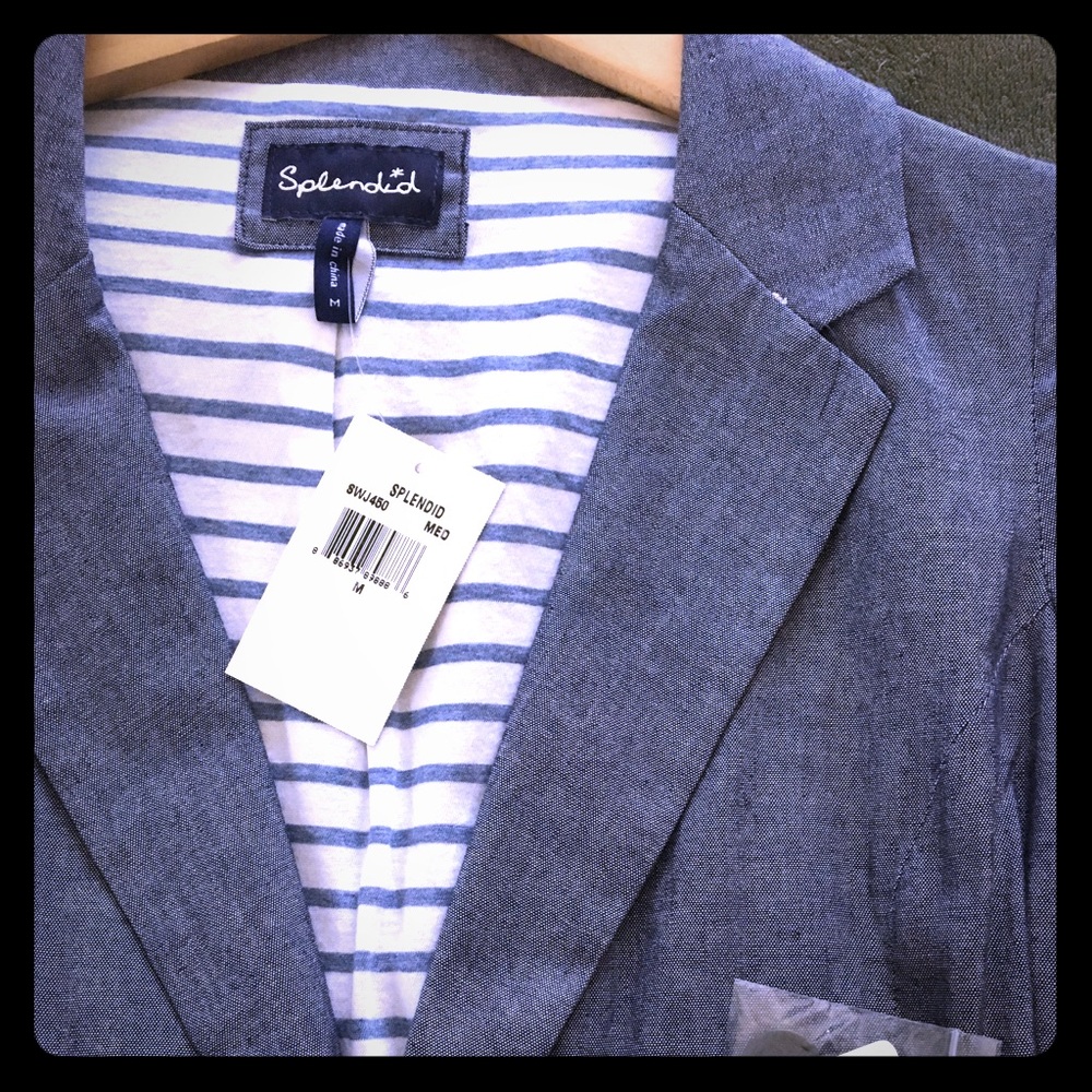 Splendid Chambray Stripe Lined Blazer - Size M